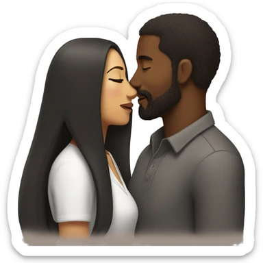BLACK Man with dark VERY SHORT hair WITH beard kissing HISPANIC woman with VERY long STRAIGHT brown hair sticker