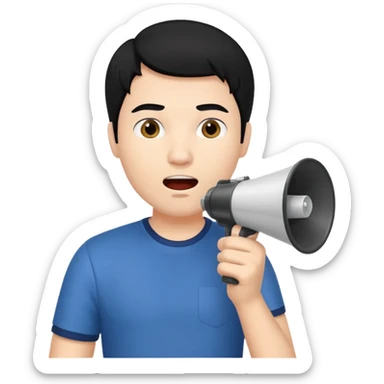 man with black hair using a megaphone sticker