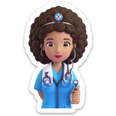 afro latina nurse with curly hair wearing medical uniform and stethoscope sticker
