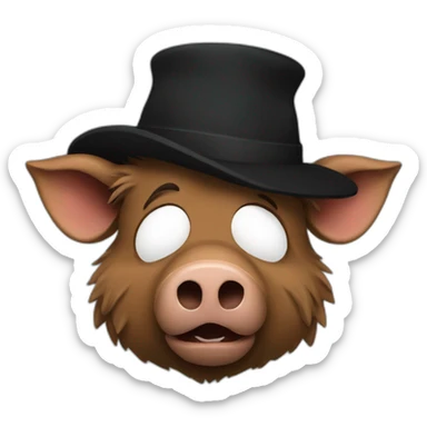 Bored brown boar in a black winter hat and black jacket sticker