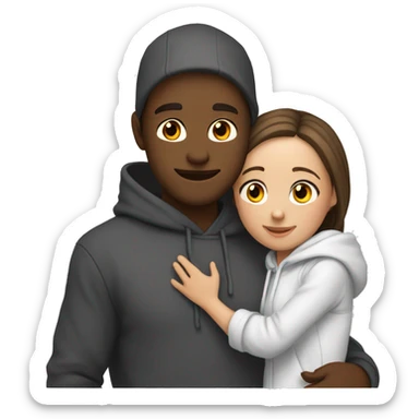 An emoji of a man wearing a white hoodie, standing next to his sister. He is hugging her warmly, showing a close sibling bond sticker