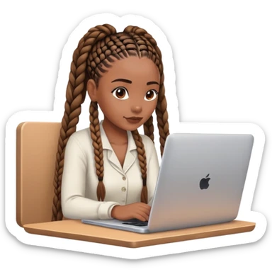  A Black woman with box braids sitting behind a laptop, typing or looking at the screen. sticker