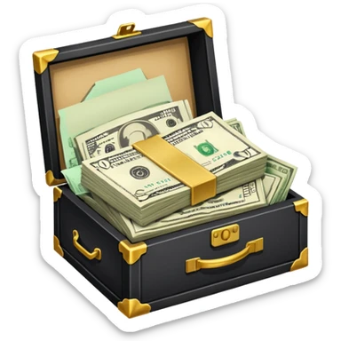 a bunch of miscellaneous stuff in a box, with a small pile of cash note on the side, indicating that this box is for sale sticker