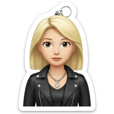 Dominatrix with blonde hair, leather outfit, keychain necklace sticker