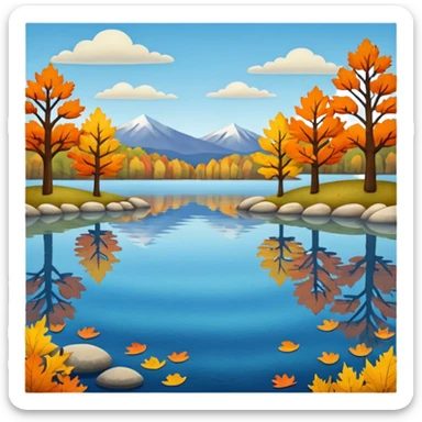 Beautiful lake during the fall, felt texture, scrapbooking sticker