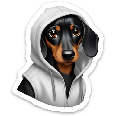 Black and brown dachshund wearing a hoodie sticker