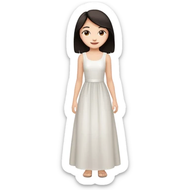 Make an emoji of a slender, full-length girl in an evening white dress with dark hair and brown eyes sticker