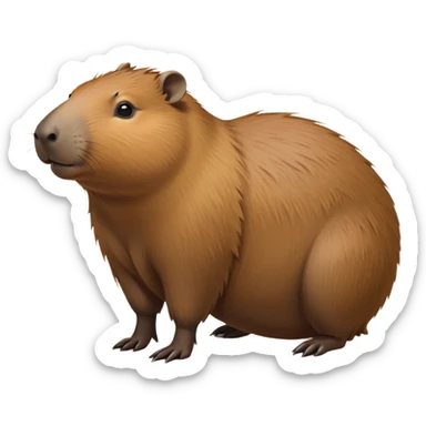 cinematic-capybara-realistic-full-body-on all fours-emoji,-plump-and-relaxed-body-soaking-in-the-warm-sun,-short-brown-fur-slightly-ruffled,-head-tilted-dramatically,-calm-expressive-eyes-exuding-serene-wisdom,-simplified-yet-realistic-focused-features,-highly-detailed,-glowing-with-an-almost-sarcastic-glow sticker