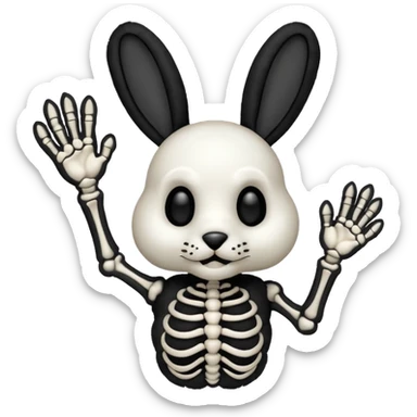 Emoji tête de peluche Lapin squelette noire qui fait bonjour de la main  sticker