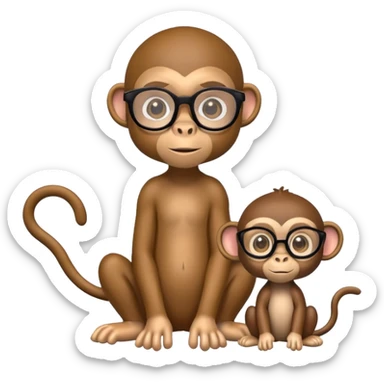two toys monkeys: female and male. female has big eyes and light skin, the male has normal eyes, glasses and brown skin sticker