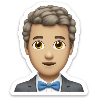 white jehovahs witmess with brown gray short hair blue bow tie sticker