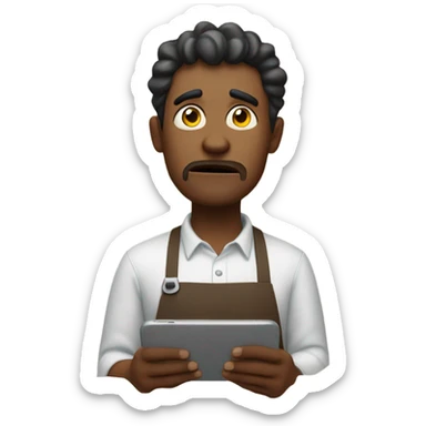guy who with a frustrated face wearing an apron and scrolling through phone in a concentrated manner sticker