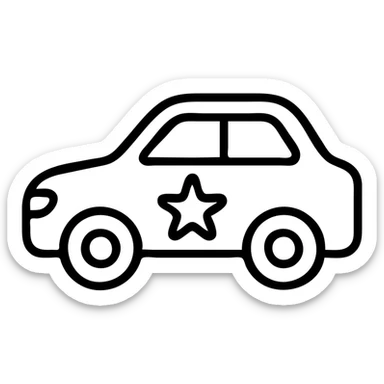outlined icon of a small star on the glossy black body of a premium vehicle, clean lines, subtle reflections, modern and simple sticker