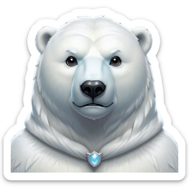 Cinematic Noble Polar Bear Portrait Emoji, Poised and regal, with a strong, muscular build cloaked in thick, snowy fur and piercing, determined eyes, Simplified yet sharp and sophisticated features, highly detailed, glowing with a soft, dignified polar glow, high shine, intelligent and majestic, stylized with an air of arctic authority, focused and commanding, soft glowing outline, capturing the essence of a watchful and confident guardian that feels as though it could step out of the screen with effortless authority! sticker