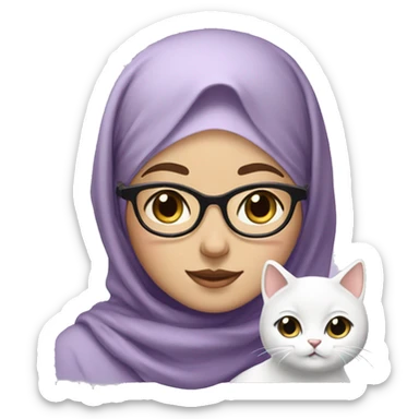 A cute white hijabi girl who loves lavender flowers and cat with round glasses  sticker