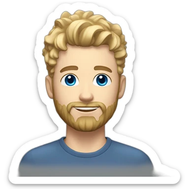 blond guy with taper fade, messy curly tiktok guy front and top of hair and dark blonde beard and blue eyes sticker