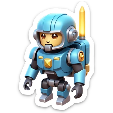 Clash of Clans aesthetic: Cinematic Playful 3D Isometric Jetpack Emoji, rendered in a 3D vector-style similar to standard emojis with minimal shading and bold, simplified shapes. A compact, distinct form with signature details, softly glowing with a futuristic sci-fi warfare charm. Simplified yet unmistakably iconic, highly detailed and consistent, glowing with a soft radiance and high shine. Stylized with a touch of high-tech brilliance and a soft glowing outline, capturing the essence of a beloved gaming relic with a friendly, playful manner! sticker