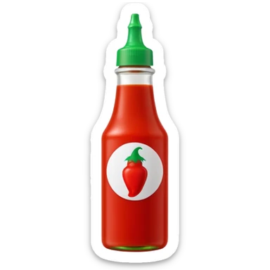 small upright squeeze bottle of sriracha sauce, bright red with distinct green nozzle cap, slightly translucent showing thick glossy red sauce inside, simple shape, no label or branding, no dish or extras, apple emoji style, soft lighting, subtle shadows, emoji scale sticker