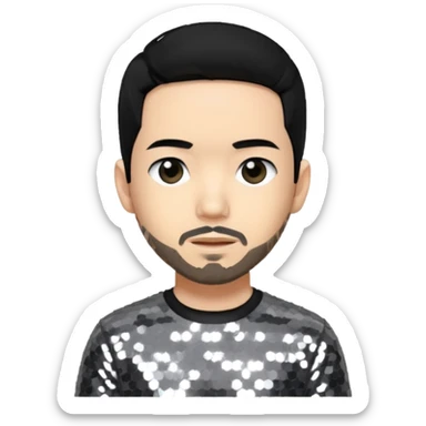 Mike Shinoda with jet black hair, gray sequin outfit sticker