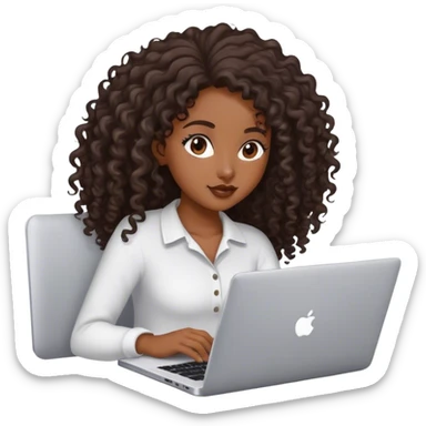Black girl pretty with long curly hair  black trying to work on laptop  sticker