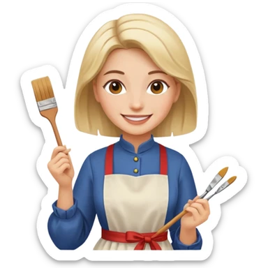 Hold. Women painting smilling tablier sticker