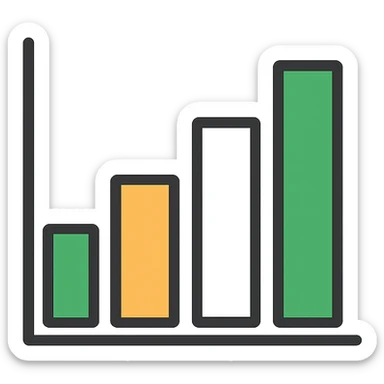 professional bar graph with green, gold, and white color scheme, bold and clear, different bar heights, no background sticker
