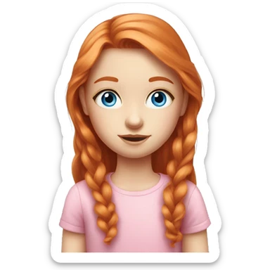 realistic portrait of girl blue eyes long ginger hair loves pink sticker