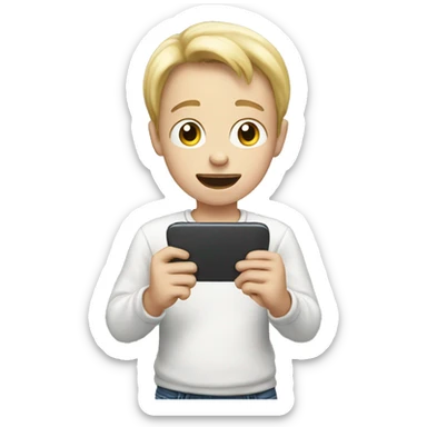 White Kid looking at a phone sticker