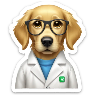 Golden Retriever wearing a lab coat and googles sticker