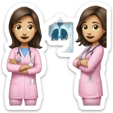 Brunette girl in pink scrubs holding an X-ray  sticker