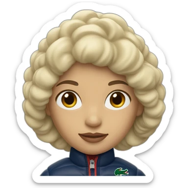 blond latina woman using Lacoste puffer jacket sticker