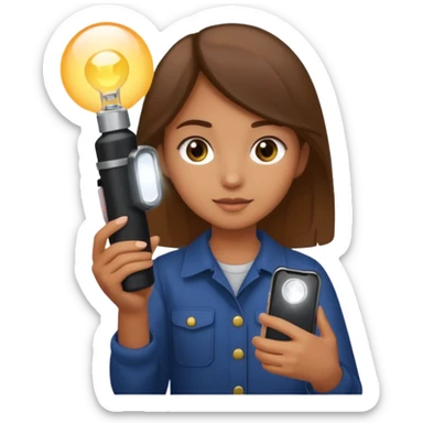 Young girl SMM with Iphone and light in hand sticker