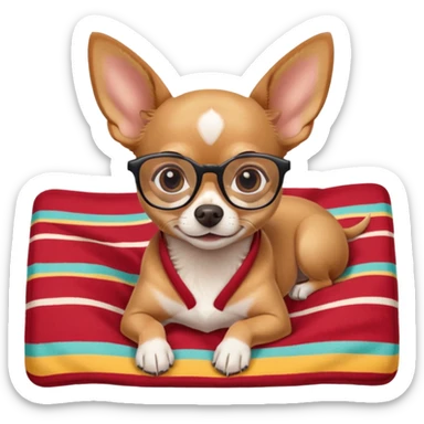 a cute chihuahua lies on a summer blanket wearing cute glasses sticker
