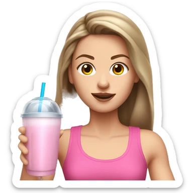Brown straight haired white girl in pink croptop drinking protein shake sticker