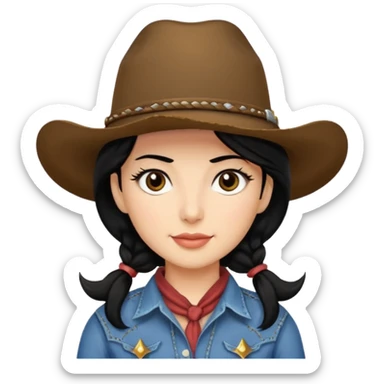 cowgirl emoji black hair long open, darb brown eyes sticker