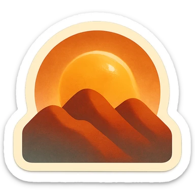 animated rising sun slowly peeking over mountains, retro vintage style, cozy acoustic aesthetic, warm muted colors, subtle grain, soft lines, 112x112px, smooth loop, nostalgic analog mood sticker