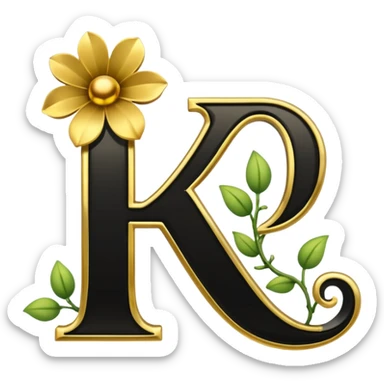 Shiny Black matching letters using both letter K and the letter B outlined with gold and a gold flowervine around the left side sticker