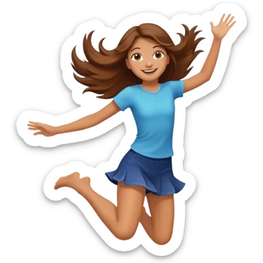 Girl with long brown hair happy jumping in the air with sunbeams in the background  sticker