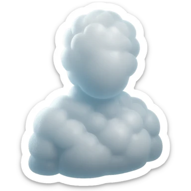 person made entirely of white fluffy convex clouds, shoulders up, front view, matte glass style sticker