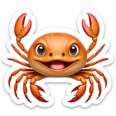 Cinematic Comical Baby Crab Portrait Emoji, Head tilted dramatically with an exaggeratedly shocked expression, featuring a tiny, vibrant carapace with wide, comically expressive eyes full of playful disbelief and miniature, animated pincers, Simplified yet hilariously expressive features, highly detailed, glowing with a slightly sassy coastal glow, high shine, dramatic yet playful, stylized with an air of cheeky seaside mischief, soft glowing outline, capturing the essence of a meme-worthy baby crab that looks ready to pinch its way into viral fame! sticker