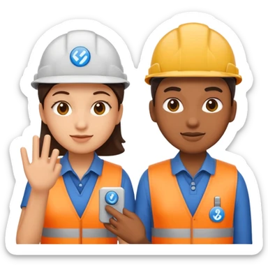 create a realistic emoji of two working packaging workers switching position with a switch symbol between them sticker