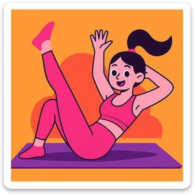 a pink pilates girl, cute and trendy, wearing pink workout clothes, energetic pose, modern illustration style sticker