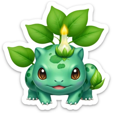 Bulbasaur with a small green unopened plant bulb with layered petals esembling a bud on back sticker