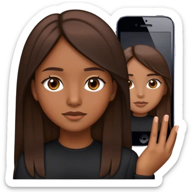 emoji estilo de iphone de uma menina cabelos castanhos olhos castanhos com uma blusinha preta e cabelo longo liso sticker