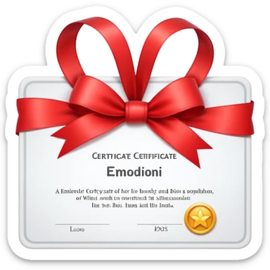 a white certificate with a bow on a black background. Lots of details sticker