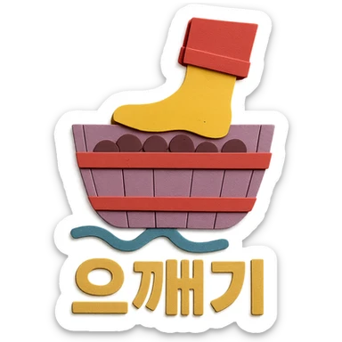 Add the Korean text '으깨기' at the bottom of the icon in paper craft style with no background. sticker
