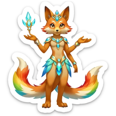 Anthro Sona Colorful Godly Celestial Shiny Fakemon Fantasy Creature Full Body sticker