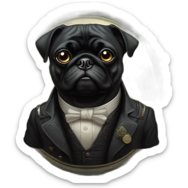 A cyberpunk black pug in Art Nouveau style during 1910 sticker