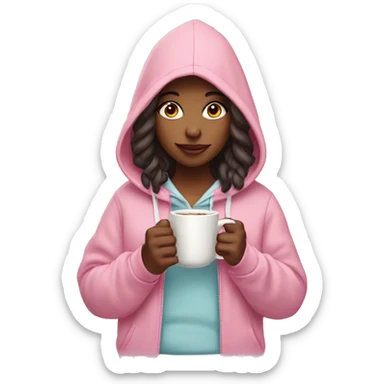 girl wearing baby pink hoodie and holding a cup  sticker