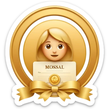 Apple iOS emoji style certificate icon, white document with rounded corners, gold seal and ribbon, soft gradients, glossy 3D emoji look, minimal, clean, centered, transparent background sticker